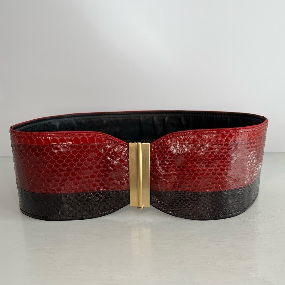 Diane Von Furstenberg Snake Embossed Leather Belt Red Black Slide Closure S